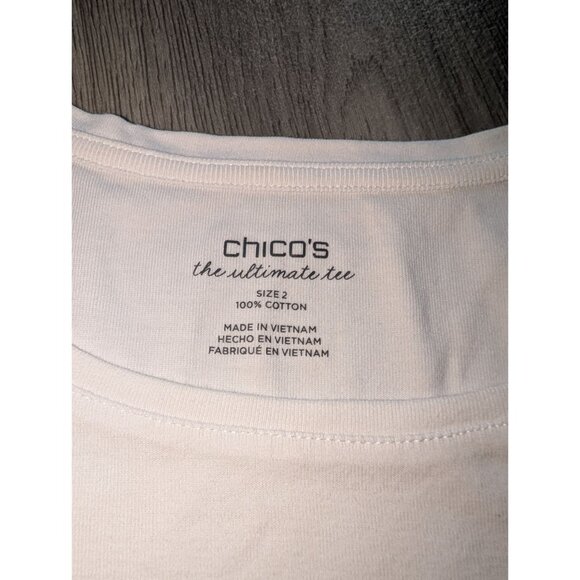 Chicos The Ultimate Tee Size 2 White Short Sleeve 100% Cotton Womens T-Shirt - Picture 4 of 6